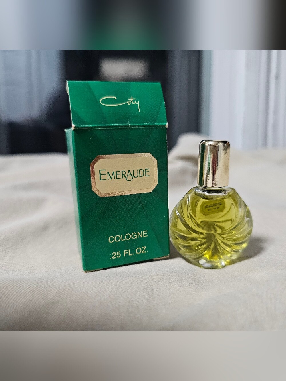 Vintage Coty Emeraude Cologne Mini with Box - Green & Gold
